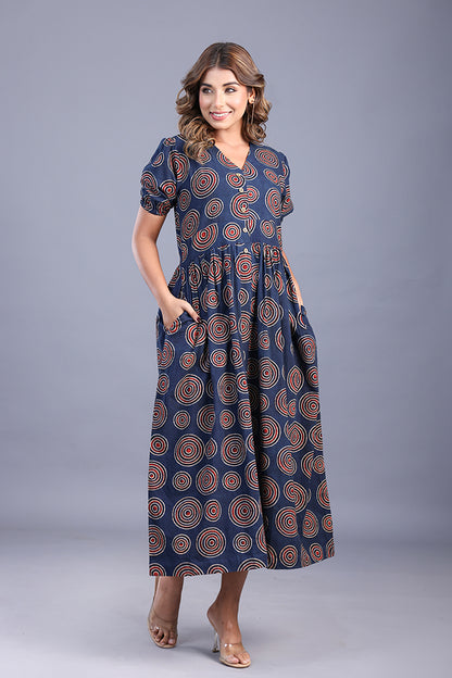 'Oasis' Ajrakh handblock print cotton dress