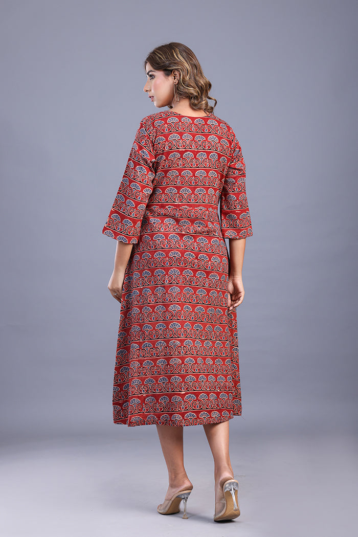 'Rosemary' Ajrakh Handblock print cotton dress