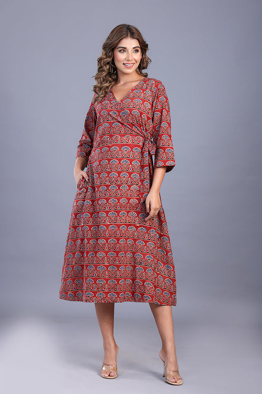 'Rosemary' Ajrakh Handblock print cotton dress