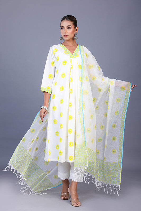 ''Bahaar''  Sunflower printed cotton Kurta/Dupatta set ( Set of 2)