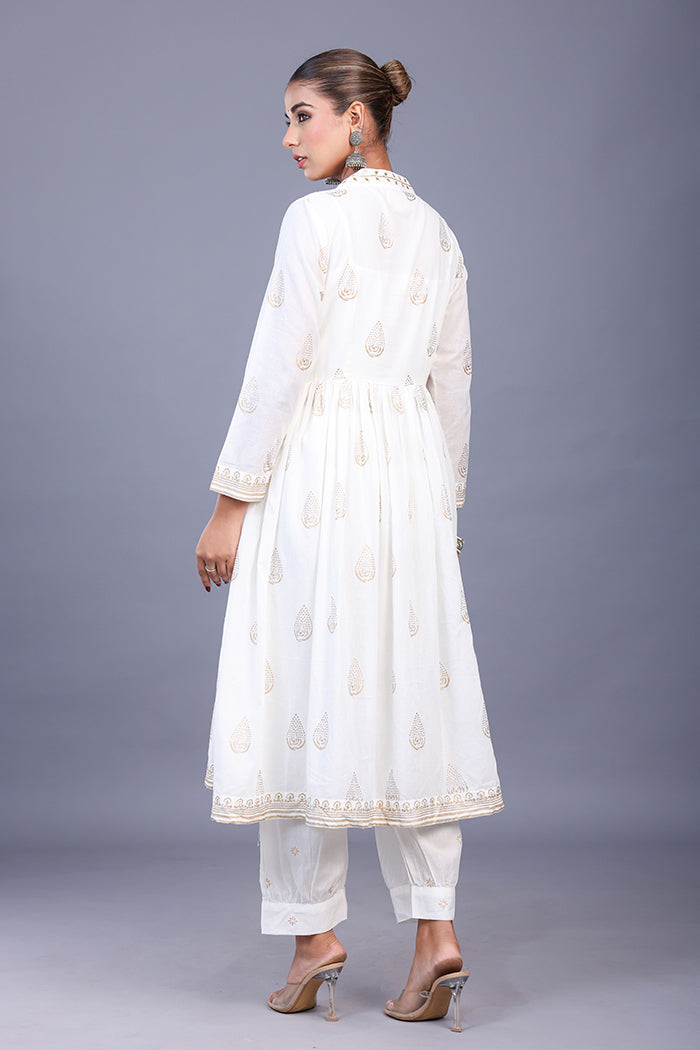 Afgani white Pants with gold khaddi - Comfort Fit