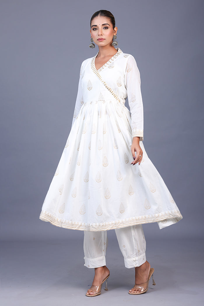 Afgani white Pants with gold khaddi - Comfort Fit