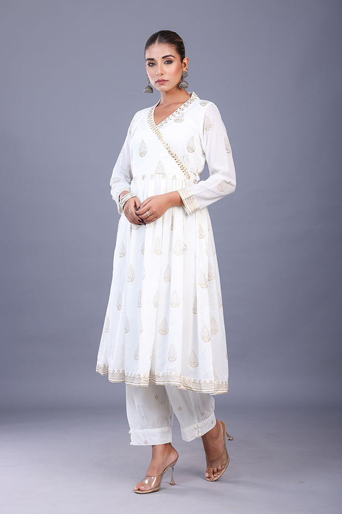 Afgani white Pants with gold khaddi - Comfort Fit