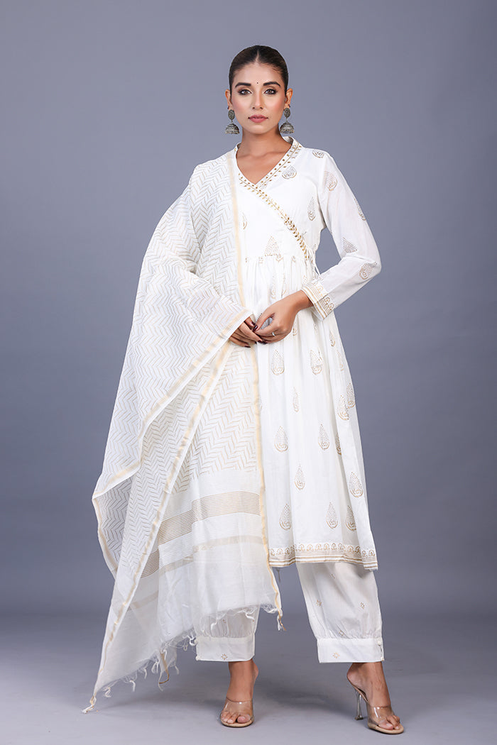 Afgani white Pants with gold khaddi - Comfort Fit