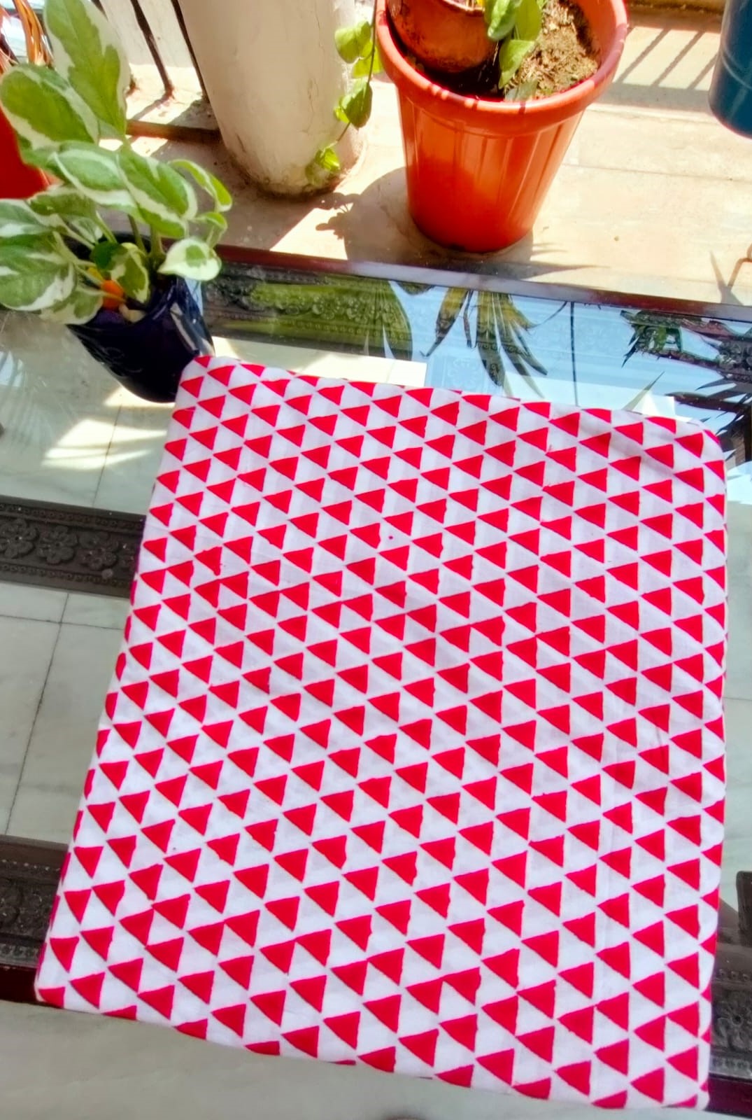 Red Prism - handblock print cotton fabric
