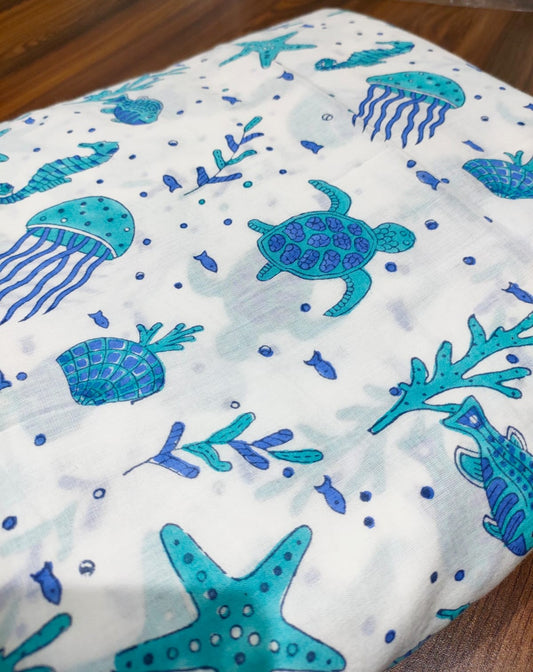 'Best seller' Aqua marine - handblock print mulmul fabric
