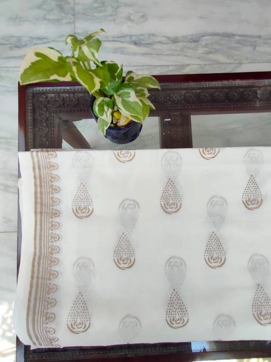 Rose drop- Gold khaddi handblock print mulmul fabric