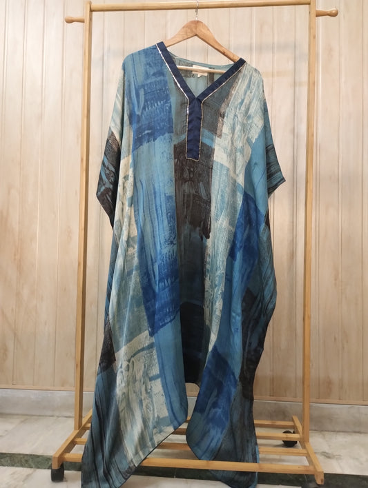 'Ajrakh kaftan shades of Blue' Modal silk