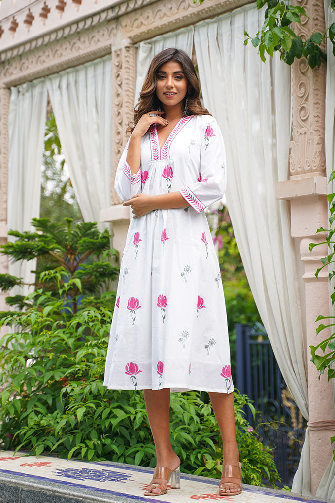 Anarkali Black & White Womens Cotton Printed Jaipuri Dress/Gown, Size: Free  at Rs 180/piece in Jaipur