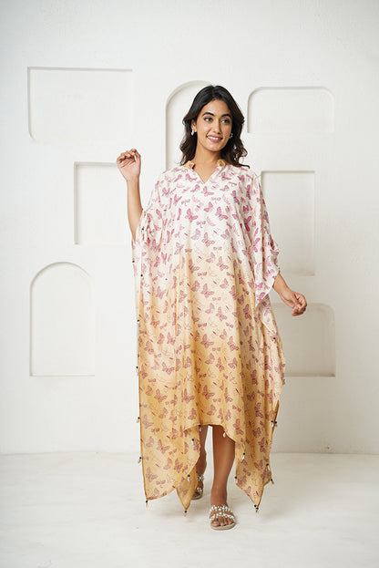 'Titli'  Muslin silk Ombre dyed & Hand block Print Kaftan