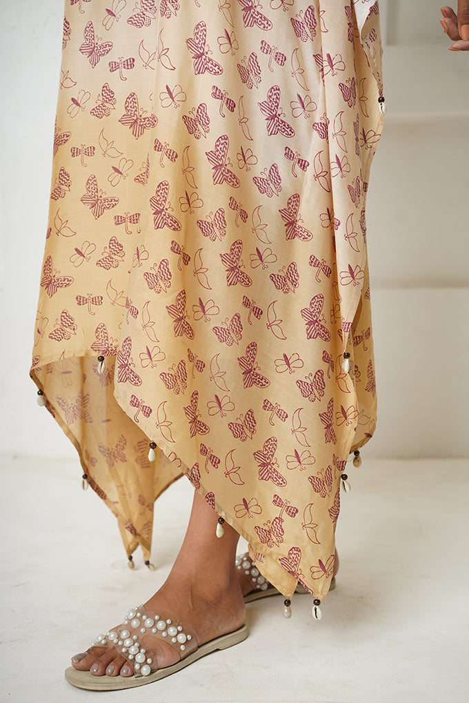 'Titli'  Muslin silk Ombre dyed & Hand block Print Kaftan