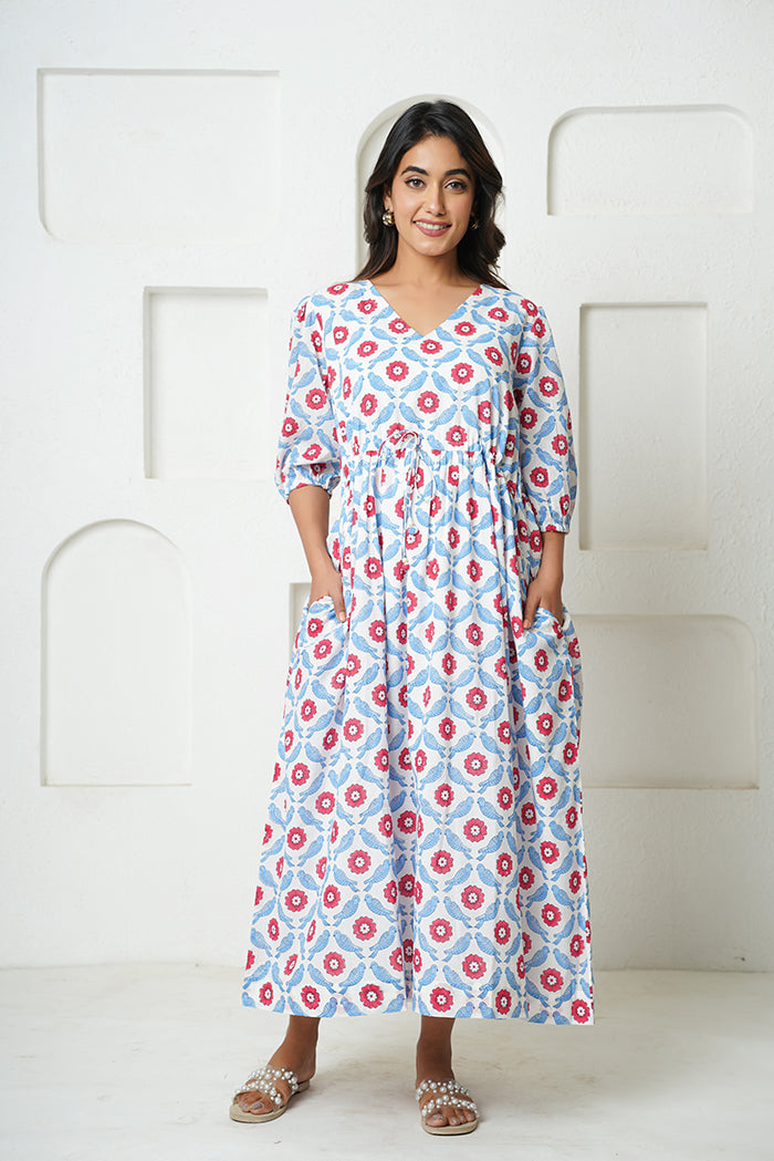 'Sky' Hand block print dress