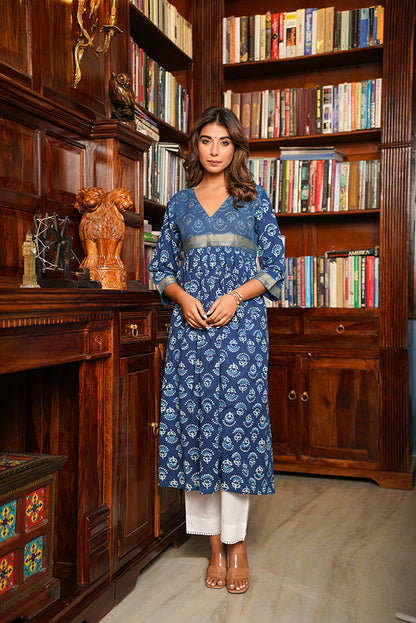 "Rehana " Indigo Hand block printed Kurta