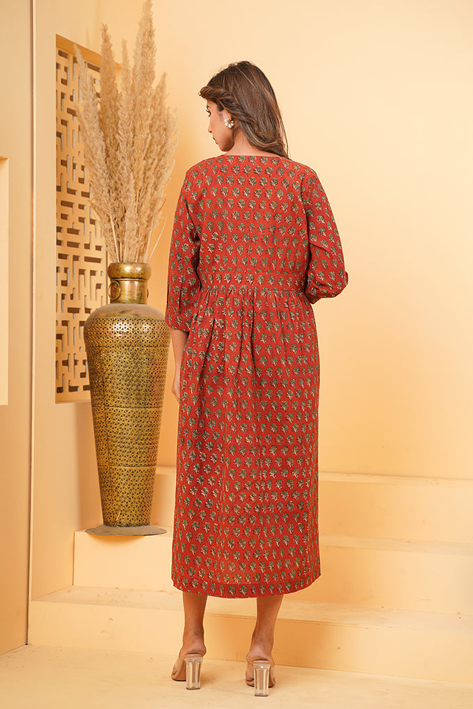 'Marigold' Hand block print wrap dress