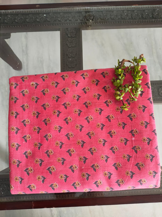 Pink floral Sanganeri handblock print cotton fabric