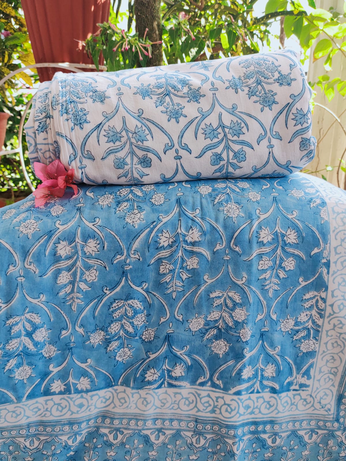 'Blue Bliss ' Handblock printed AC dohars ( 60* 90 ) inches ,Set of two