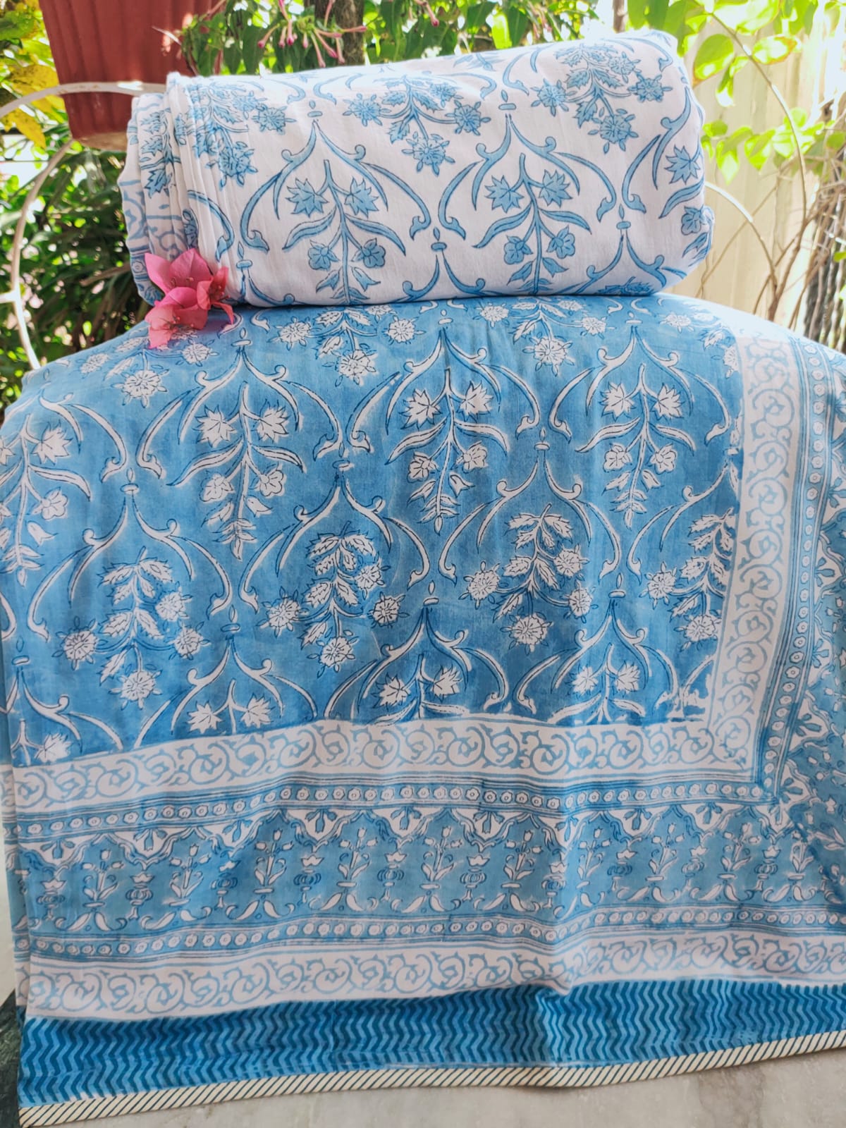 'Blue Bliss ' Handblock printed AC dohars ( 60* 90 ) inches ,Set of two