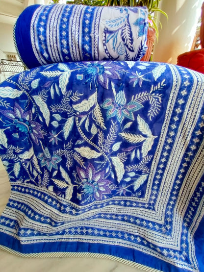 'Blue bliss ' Handblock printed AC dohars ( 60* 90 ) inches ,Set of two