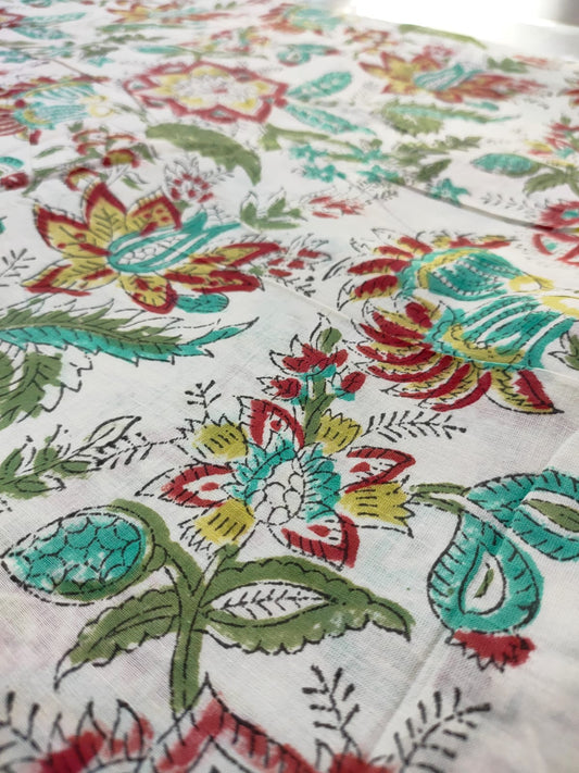 Botanical bloom- handblock print cotton fabric