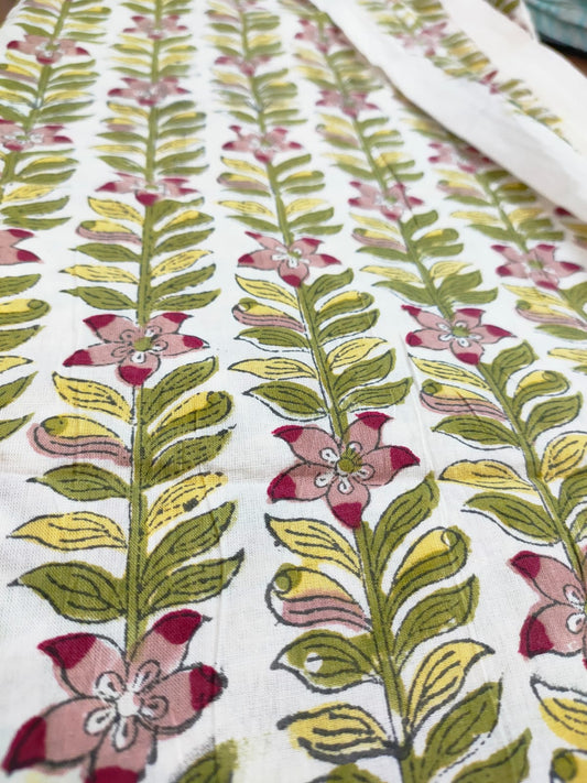 Leafy vine - handblock print cotton fabric