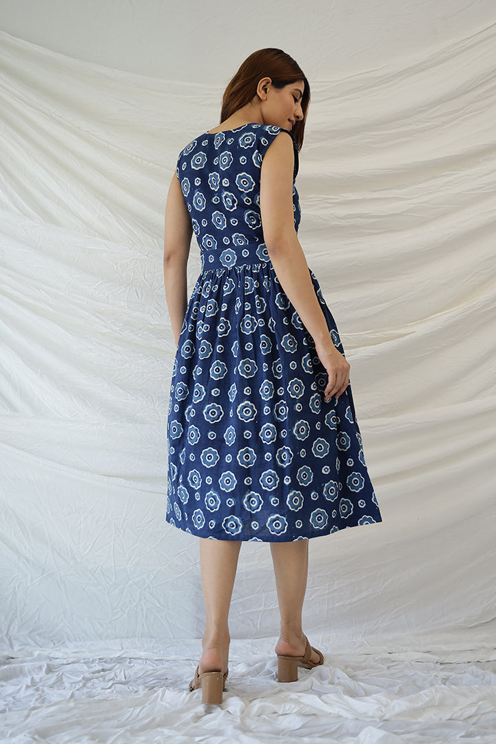Blooming Blue' Natural dyed Indigo Cotton Summer Dress