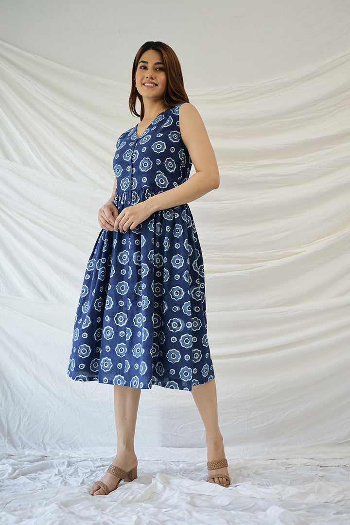 Blooming Blue' Natural dyed Indigo Cotton Summer Dress