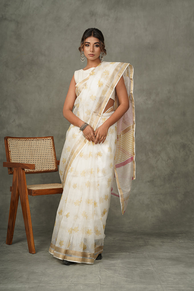 ' Char Chinar '  Yellow and Gold ,Hand block Printed Kota Silk saree ( One left in stock )