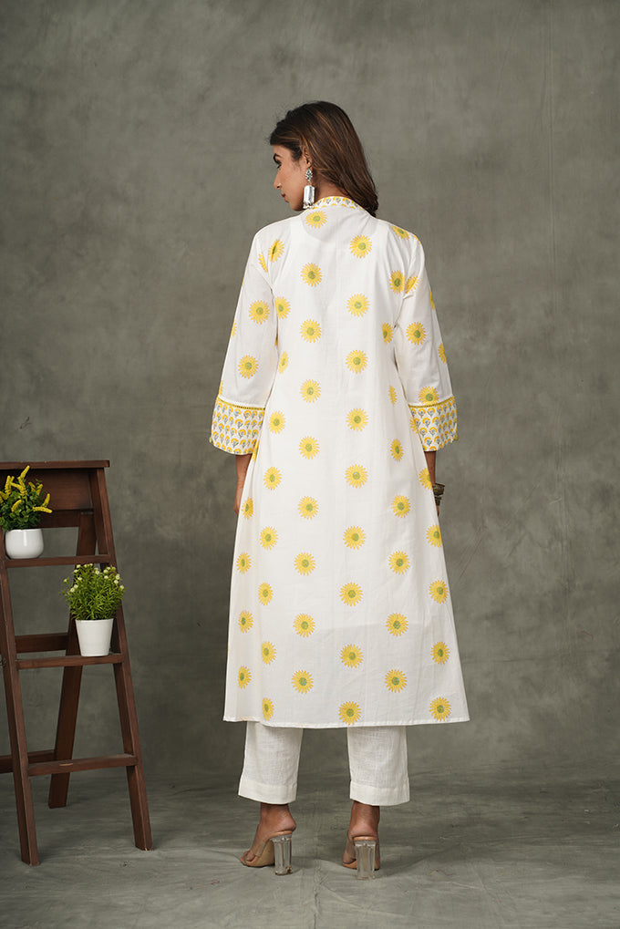 'Ray of Sunshine' Yellow- Orange Cotton Pintuck kurta/dupatta/pants set (Set of 3)