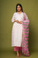 'Padmaja' Pink and White Angrakha style Gathered kurta/dupatta/pants set (Set of 3)