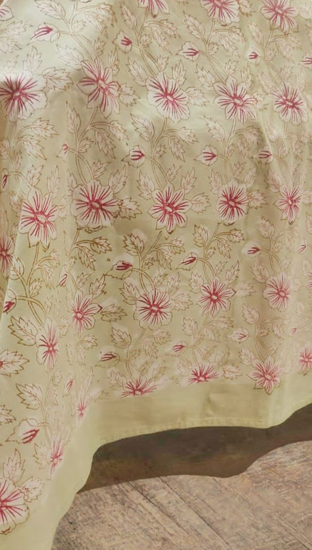 Pastel Green and Pink - Premium Handblock printed Bedsheet - King Size ( 108*108 ) inches