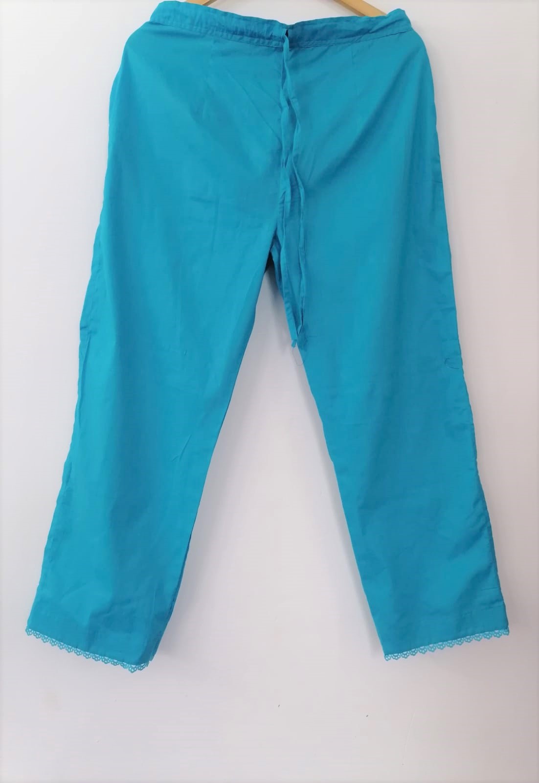 Solid Blue Pants with lace – Sandlore Clothing And Lifetsyle